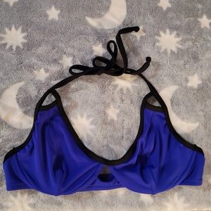 Black And Blue Modern Halter Bikini Top Size M